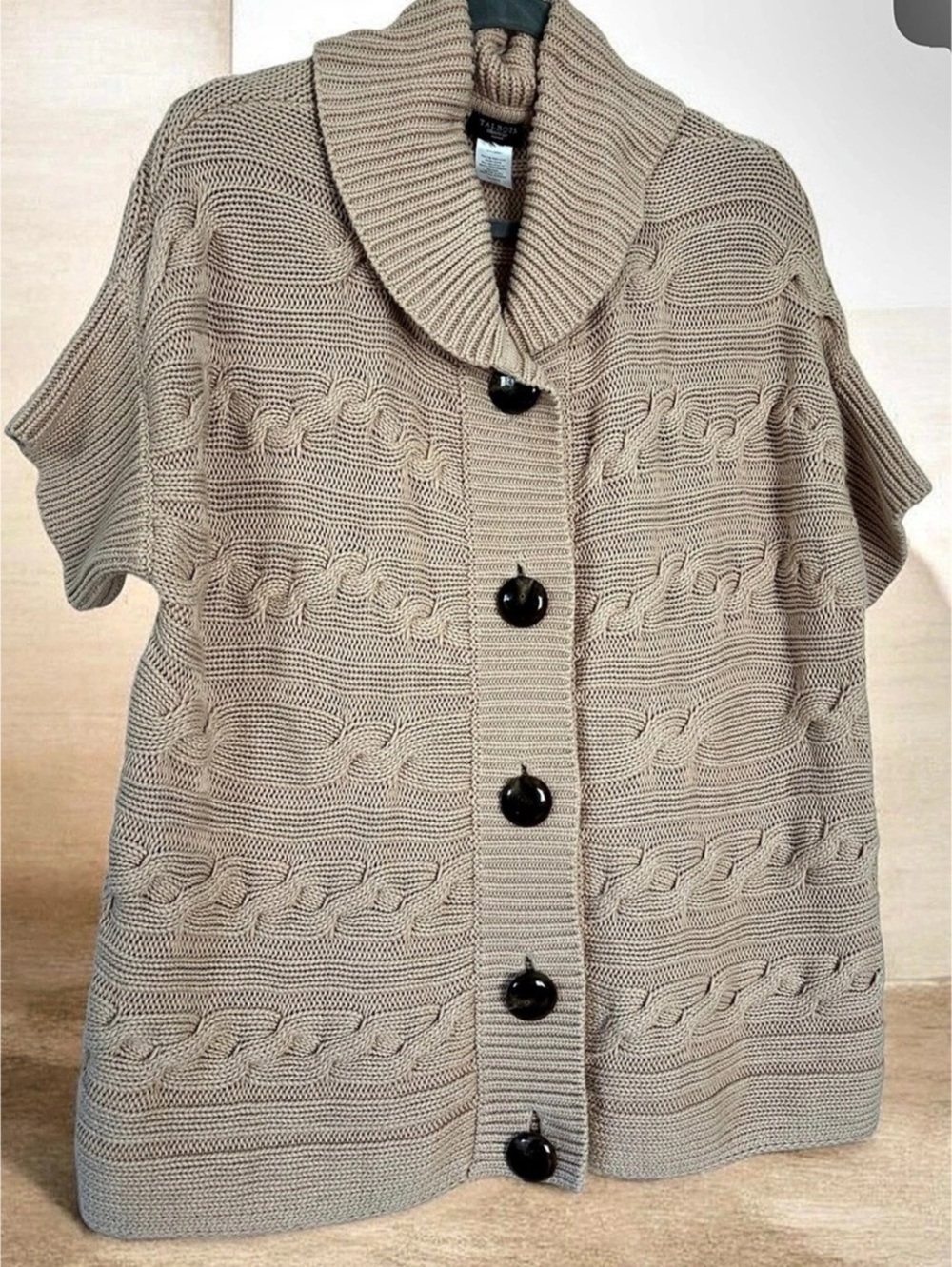 Talbots Cable Collared Cotton Sweater in Beige Perfect Condition Size XL